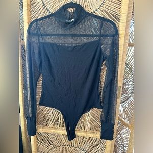 Black Bodysuit with Polka Dot Mesh Details